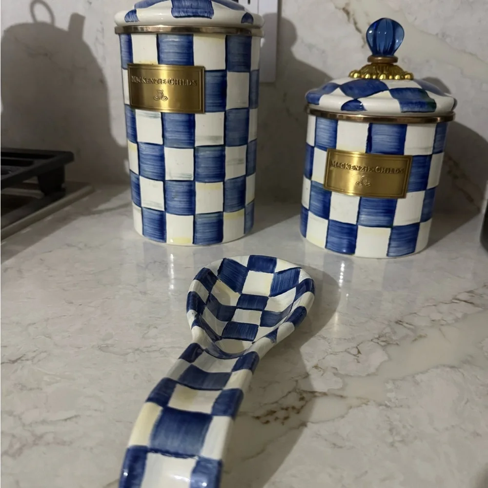 Checkered Blue and White Kitchen Canister Set